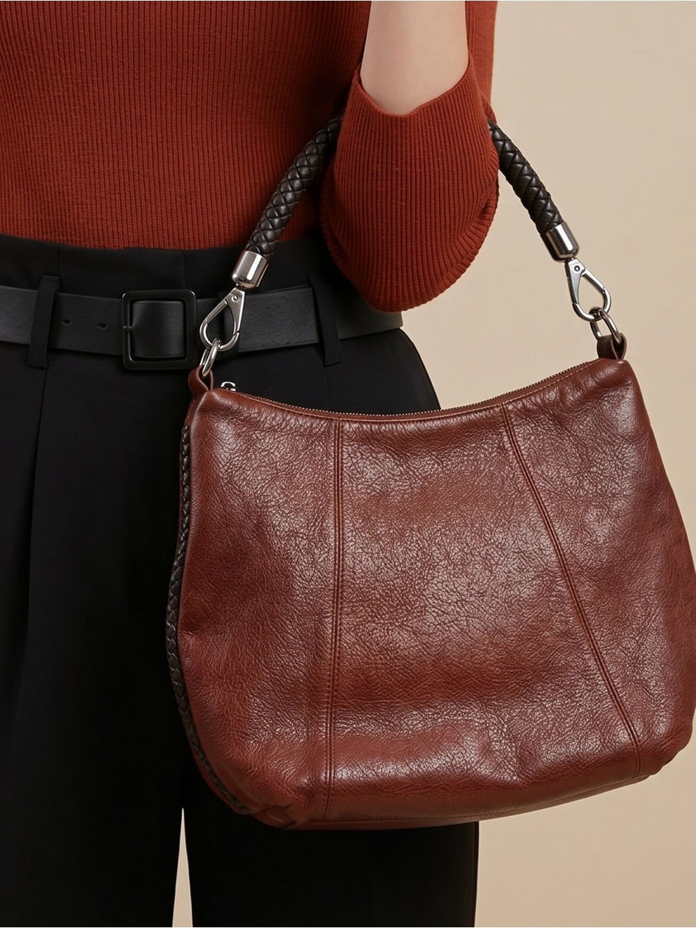 Soprano Y2K Chestnut Brown Vegan Leather Hobo HandBag Purse